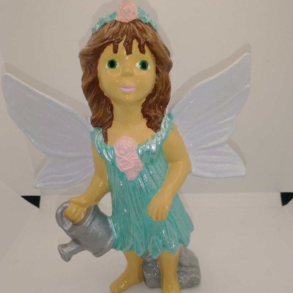 Hand Crafted Garden Fairy Watering Can Hand Painted 9 inch Vintage Ceramic